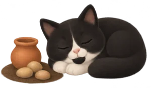 Example: Pepper curled up by a clay pot, earth