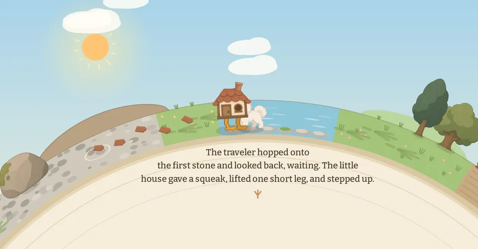 Rufus by the river with the little house on legs